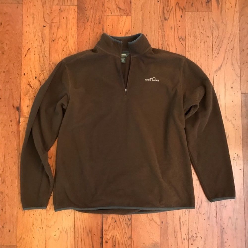 Eddie Bauer LIKE NEW Brown Waffle Texture Fleece 1/4 Zip Pullover Size Xl